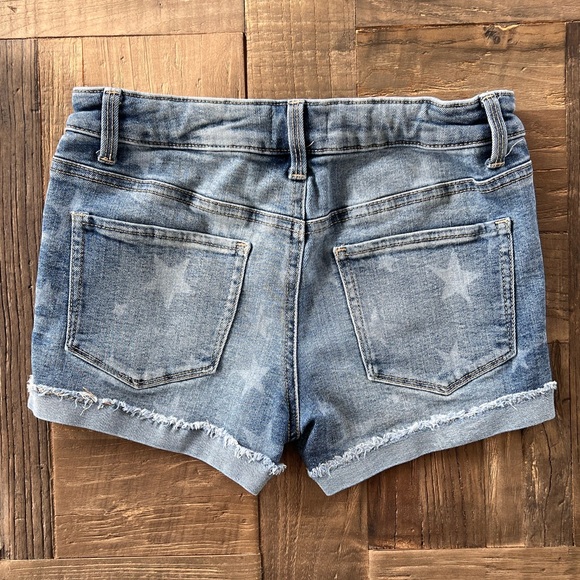 SO Blue Distressed Kids denim Girls Shorts with stars & frayed cuffed hem 10 - Picture 8 of 16